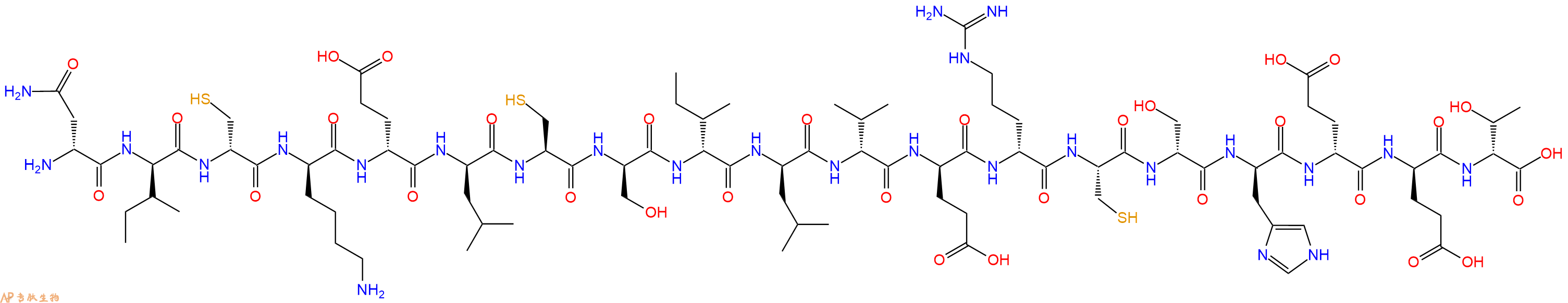 专肽生物产品H2N-DAsn-DIle-DCys-DLys-DGlu-DLeu-Cys-DSer-DIle-DLeu-DVal-DGlu-DArg-Cys-DSer-DHis-DGlu-DGlu-DThr-OH