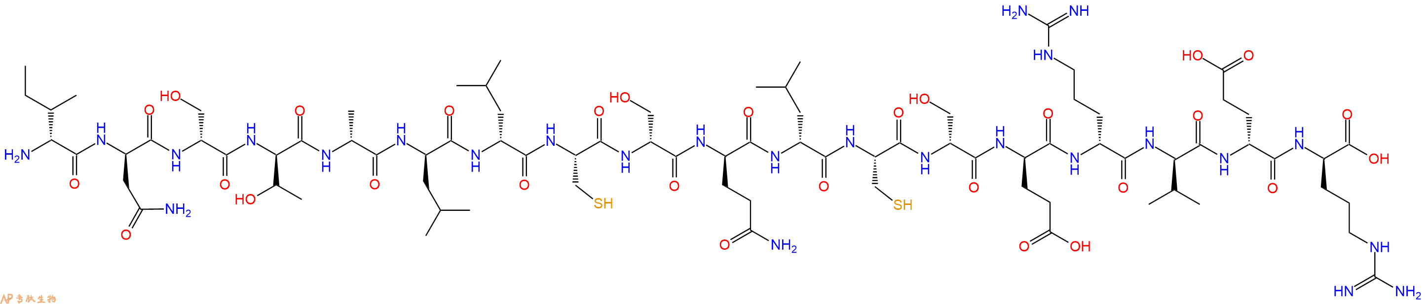 专肽生物产品H2N-DIle-DAsn-DSer-DThr-DAla-DLeu-DLeu-Cys-DSer-DGln-DLeu-Cys-DSer-DGlu-DArg-DVal-DGlu-DArg-OH