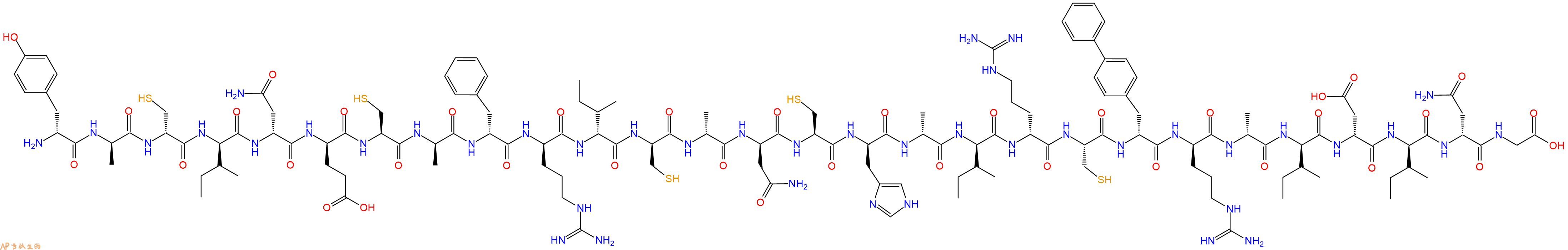 专肽生物产品H2N-DTyr-DAla-DCys-DIle-DAsn-DGlu-Cys-DAla-DPhe-DArg-DIle-DCys-DAla-DAsn-Cys-DHis-DAla-DIle-DArg-Cys-DBip-DArg-DAla-DIle-DAsp-DIle-DAsn-Gly-OH