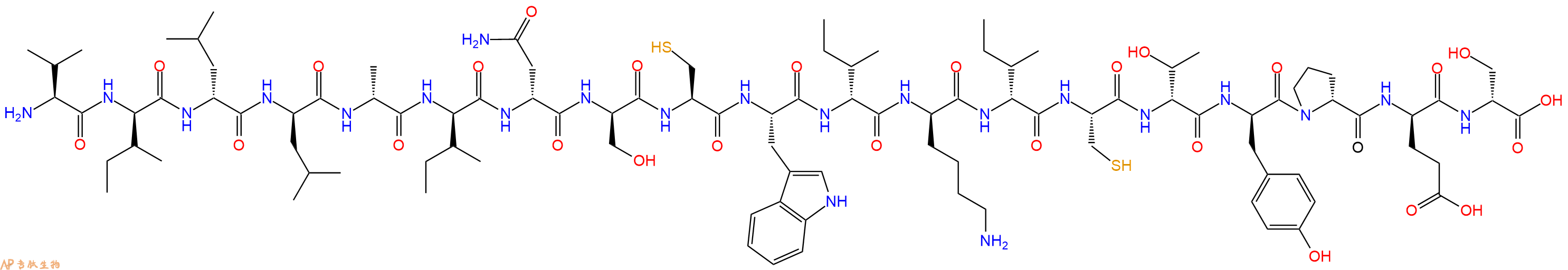 专肽生物产品H2N-Val-DIle-DLeu-DLeu-DAla-DIle-DAsn-DSer-Cys-Trp-DIle-DLys-DIle-Cys-DThr-DTyr-DPro-DGlu-DSer-OH