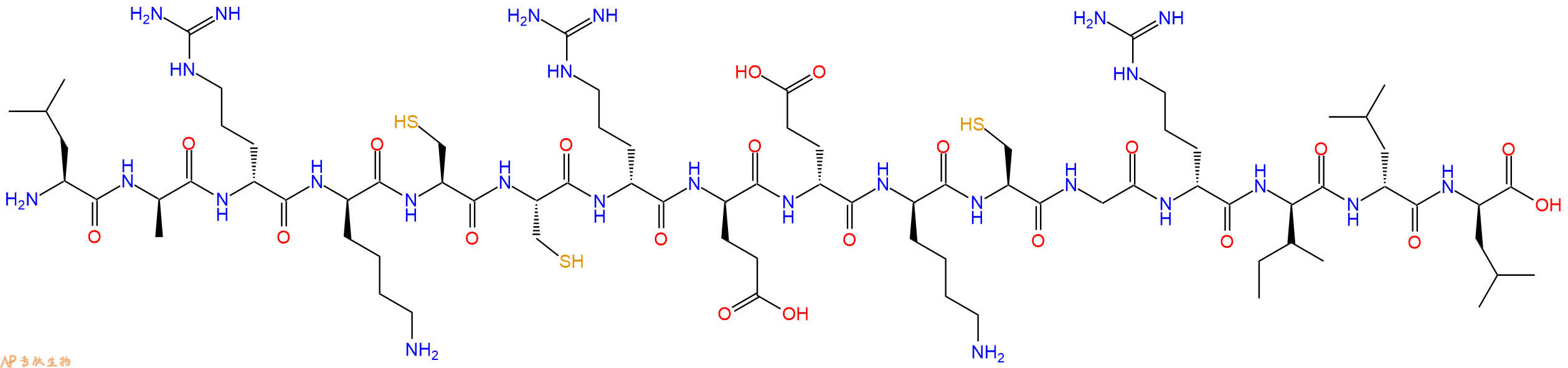专肽生物产品H2N-Leu-DAla-DArg-DLys-Cys-Cys-DArg-DGlu-DGlu-DLys-Cys-Gly-DArg-DIle-DLeu-DLeu-OH