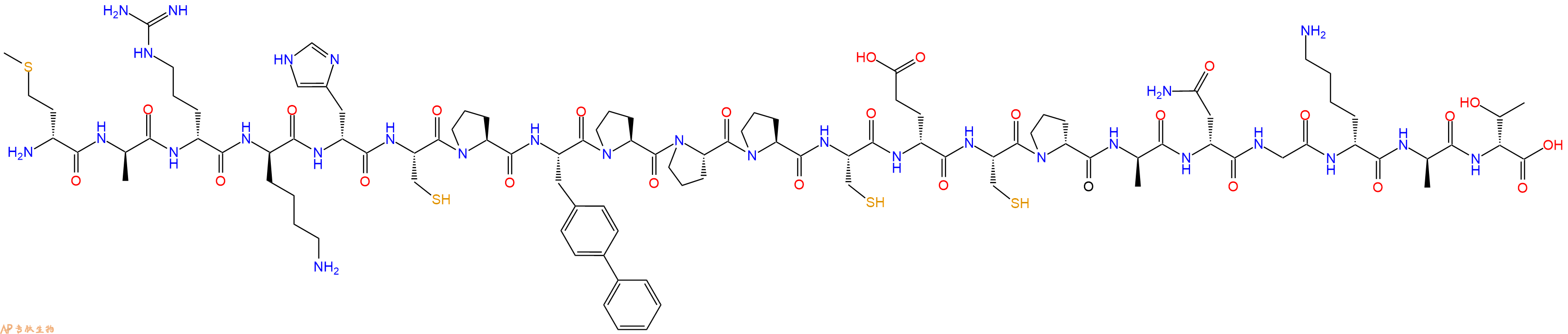 专肽生物产品H2N-DMet-DAla-DArg-DLys-DHis-Cys-Pro-Bip-Pro-Pro-Pro-Cys-DGlu-Cys-DPro-DAla-DAsn-Gly-DLys-DAla-DThr-OH