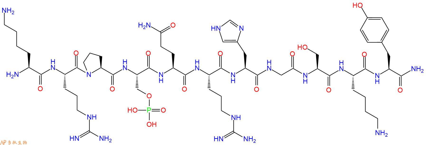 专肽生物产品H2N-Lys-Arg-Pro-Ser(PO3H2)-Gln-Arg-His-Gly-Ser-Lys-Tyr-CONH2