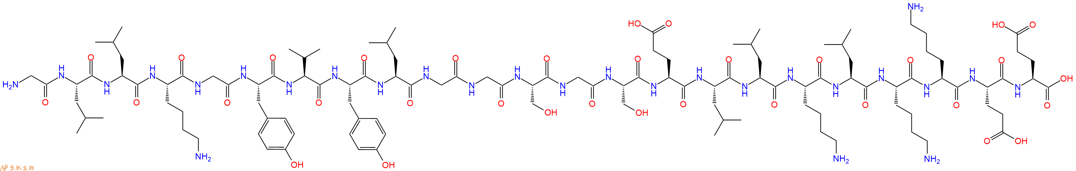 专肽生物产品H2N-Gly-Leu-Leu-Lys-Gly-Tyr-Val-Tyr-Leu-Gly-Gly-Ser-Gly-Ser-Glu-Leu-Leu-Lys-Leu-Lys-Lys-Glu-Glu-OH