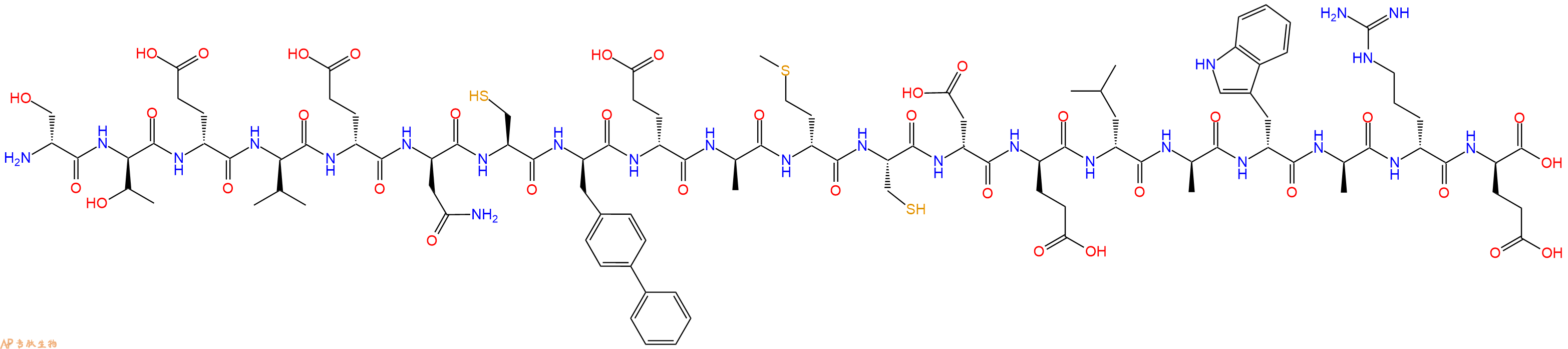 专肽生物产品H2N-DSer-DThr-DGlu-DVal-DGlu-DAsn-Cys-DBip-DGlu-DAla-DMet-Cys-DAsp-DGlu-DLeu-DAla-DTrp-DAla-DArg-DGlu-OH
