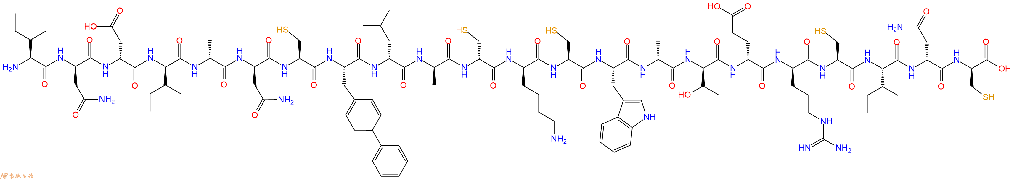 专肽生物产品H2N-Ile-DAsn-DAsp-DIle-DAla-DAsn-Cys-Bip-DLeu-DAla-DCys-DLys-Cys-Trp-DAla-DThr-DGlu-DArg-Cys-Ile-DAsn-DCys-OH