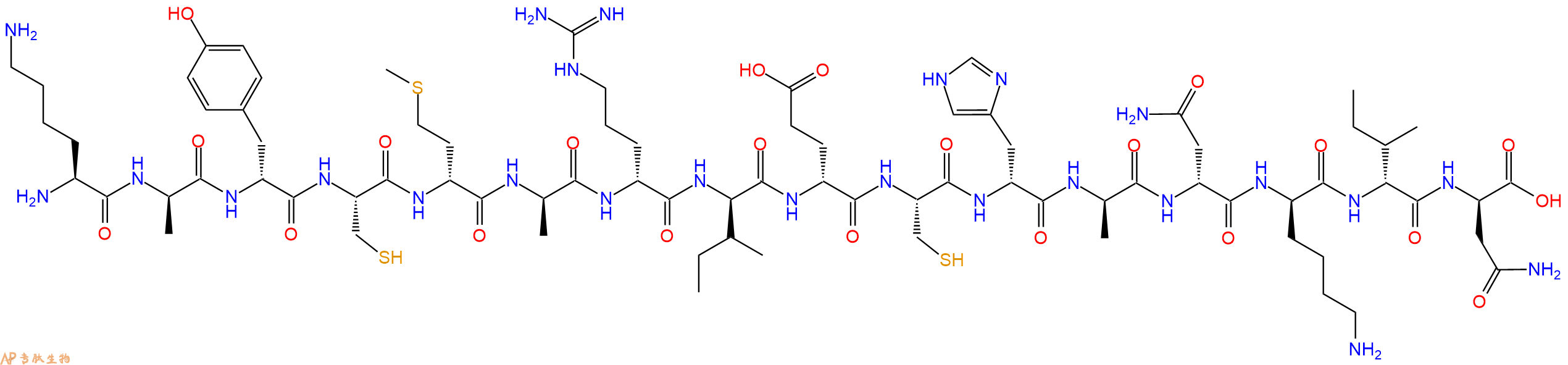 专肽生物产品H2N-Lys-DAla-DTyr-Cys-DMet-DAla-DArg-DIle-DGlu-Cys-DHis-DAla-DAsn-DLys-DIle-DAsn-OH