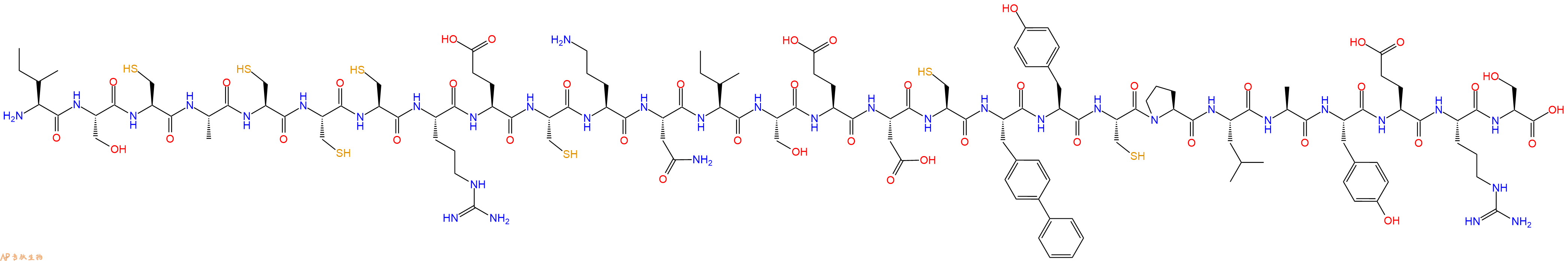 专肽生物产品H2N-Ile-Ser-Cys-Ala-Cys-Cys-Cys-Arg-Glu-Cys-Orn-Asn-Ile-Ser-Glu-Asp-Cys-Bip-Tyr-Cys-Pro-Leu-Ala-Tyr-Glu-Arg-Ser-OH