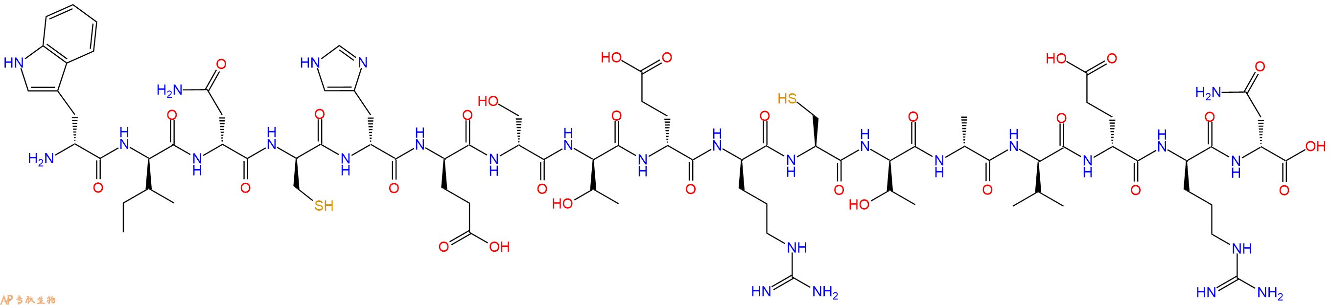 专肽生物产品H2N-DTrp-DIle-DAsn-DCys-DHis-DGlu-DSer-DThr-DGlu-DArg-Cys-DThr-DAla-DVal-DGlu-DArg-DAsn-OH