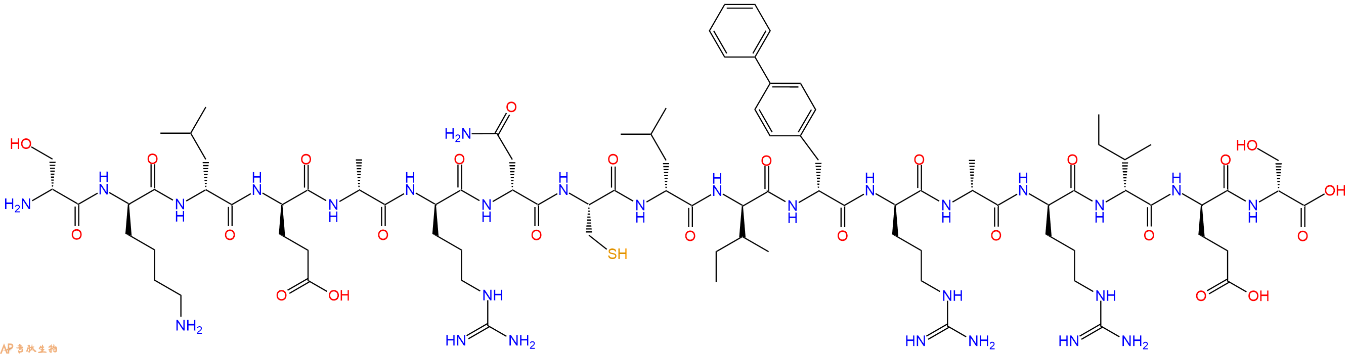 专肽生物产品H2N-DSer-DLys-DLeu-DGlu-DAla-DArg-DAsn-Cys-DLeu-DIle-DBip-DArg-DAla-DArg-DIle-DGlu-DSer-OH