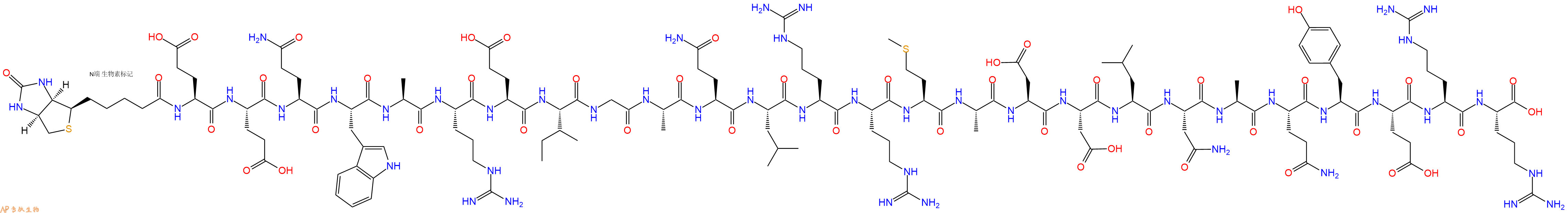 专肽生物产品Biotinyl-Glu-Glu-Gln-Trp-Ala-Arg-Glu-Ile-Gly-Ala-Gln-Leu-Arg-Arg-Met-Ala-Asp-Asp-Leu-Asn-Ala-Gln-Tyr-Glu-Arg-Arg-OH