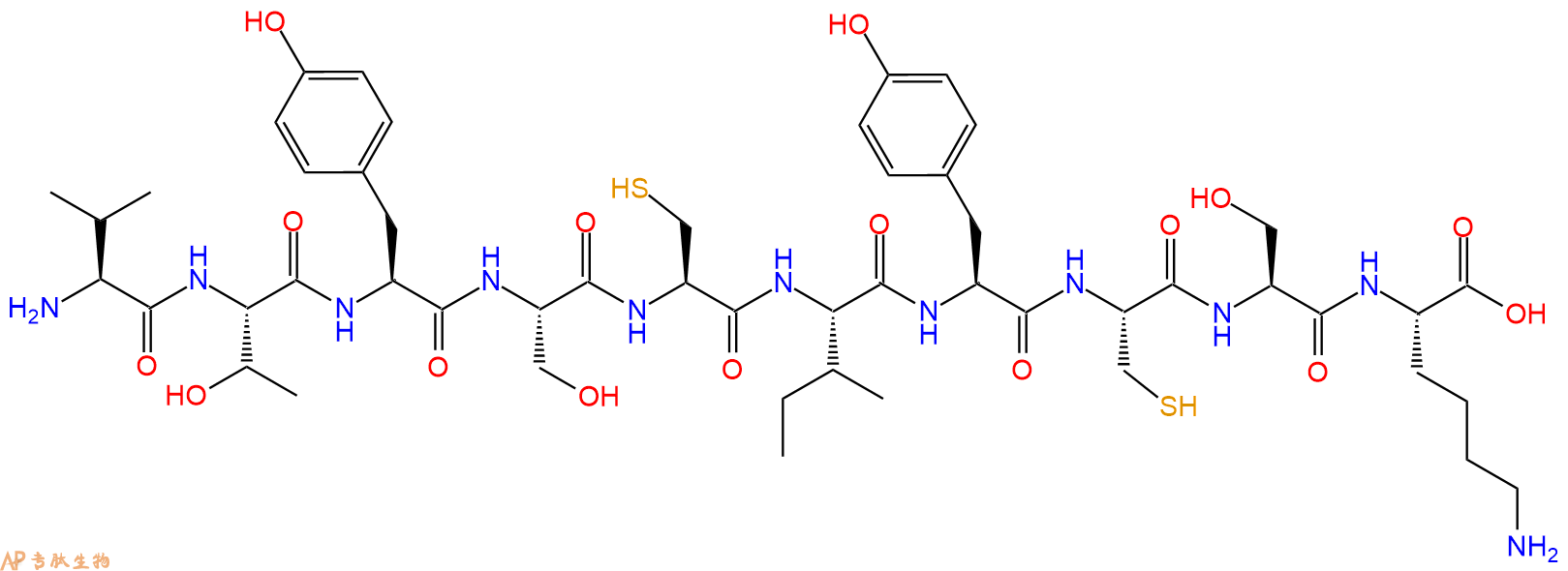 专肽生物产品H2N-Val-Thr-Tyr-Ser-Cys-Ile-Tyr-Cys-Ser-Lys-OH