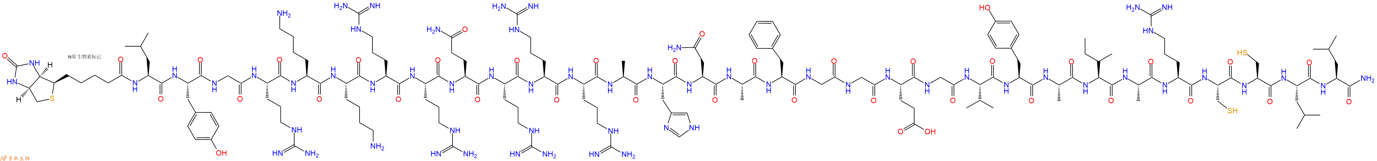 专肽生物产品Biotinyl-Leu-Tyr-Gly-Arg-Lys-Lys-Arg-Arg-Gln-Arg-Arg-Arg-Ala-His-Asn-Ala-Phe-Gly-Gly-Glu-Gly-Val-Tyr-Ala-Ile-Ala-Arg-Cys-Cys-Leu-Leu-CONH2