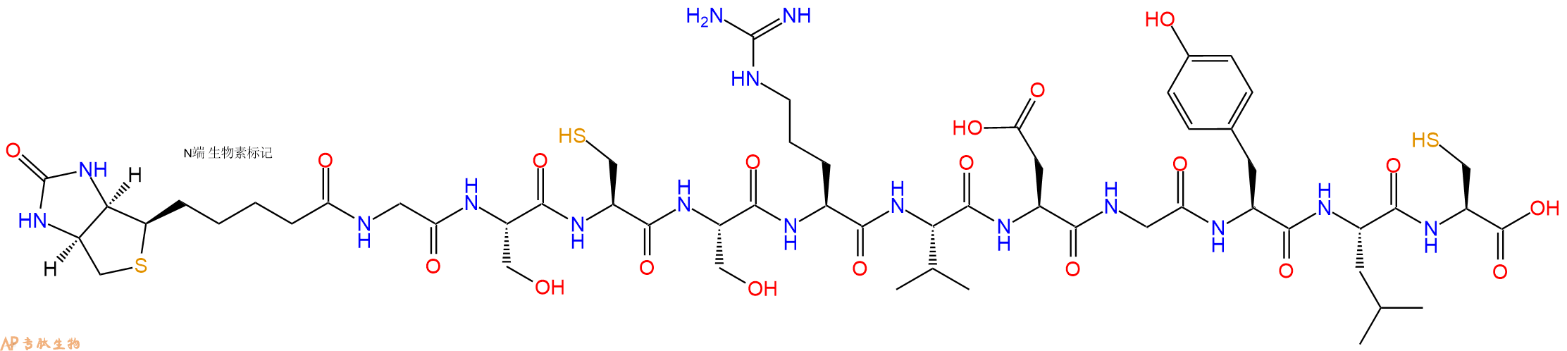 专肽生物产品Biotinyl-Gly-Ser-Cys-Ser-Arg-Val-Asp-Gly-Tyr-Leu-Cys-OH