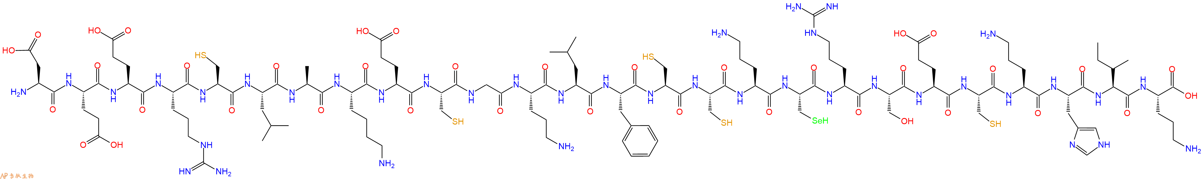 专肽生物产品H2N-Asp-Glu-Glu-Arg-Cys-Leu-Ala-Lys-Glu-Cys-Gly-Orn-Leu-Phe-Cys-Cys-Orn-Sec-Arg-Ser-Glu-Cys-Orn-His-Ile-Orn-OH