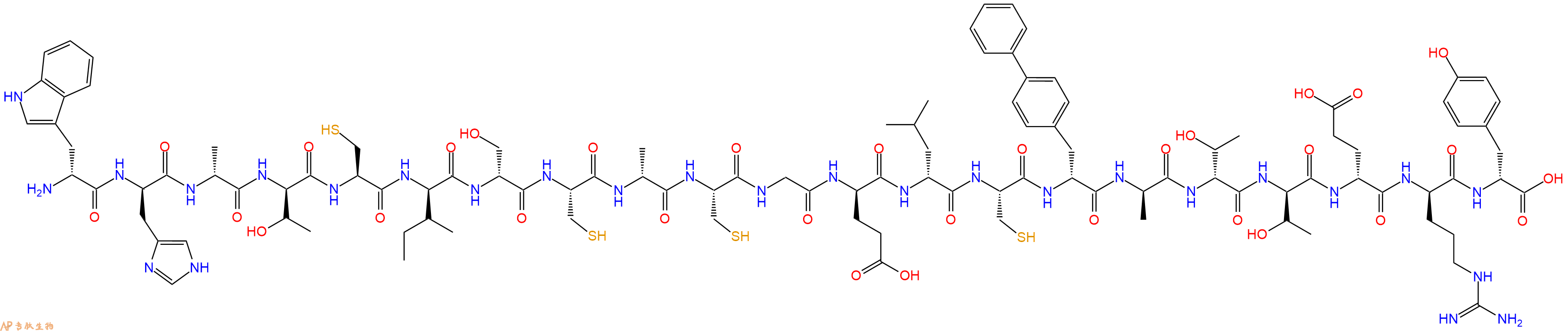 专肽生物产品H2N-DTrp-DHis-DAla-DThr-Cys-DIle-DSer-Cys-DAla-Cys-Gly-DGlu-DLeu-Cys-DBip-DAla-DThr-DThr-DGlu-DArg-DTyr-OH