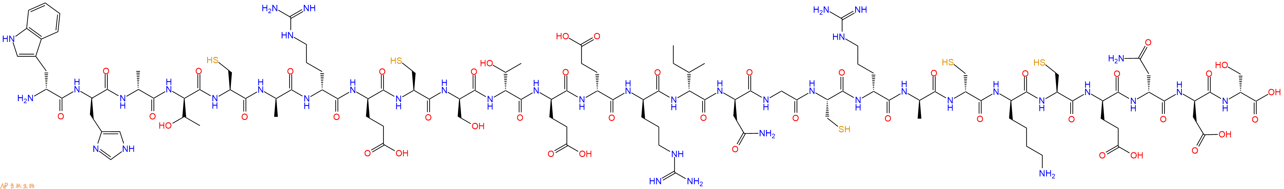 专肽生物产品H2N-DTrp-DHis-DAla-DThr-Cys-DAla-DArg-DGlu-Cys-DSer-DThr-DGlu-DGlu-DArg-DIle-DAsn-Gly-Cys-DArg-DAla-DCys-DLys-Cys-DGlu-DAsn-DAsp-DSer-OH