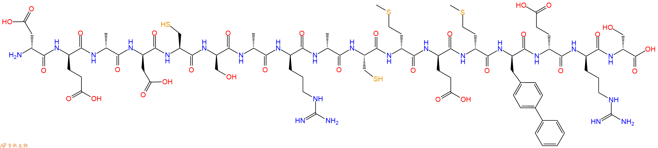 专肽生物产品H2N-DAsp-DGlu-DAla-DAsp-Cys-DSer-DAla-DArg-DAla-Cys-DMet-DGlu-DMet-DBip-DGlu-DArg-DSer-OH
