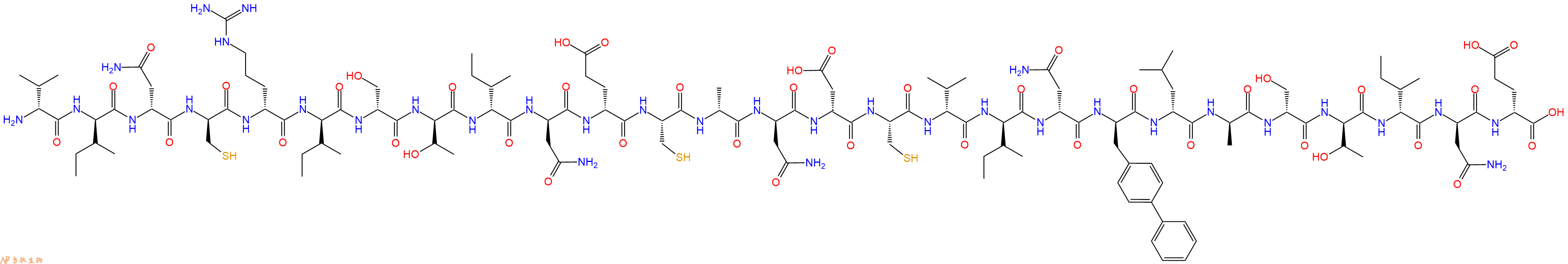 专肽生物产品H2N-DVal-DIle-DAsn-DCys-DArg-DIle-DSer-DThr-DIle-DAsn-DGlu-Cys-DAla-DAsn-DAsp-Cys-DVal-DIle-DAsn-DBip-DLeu-DAla-DSer-DThr-DIle-DAsn-DGlu-OH