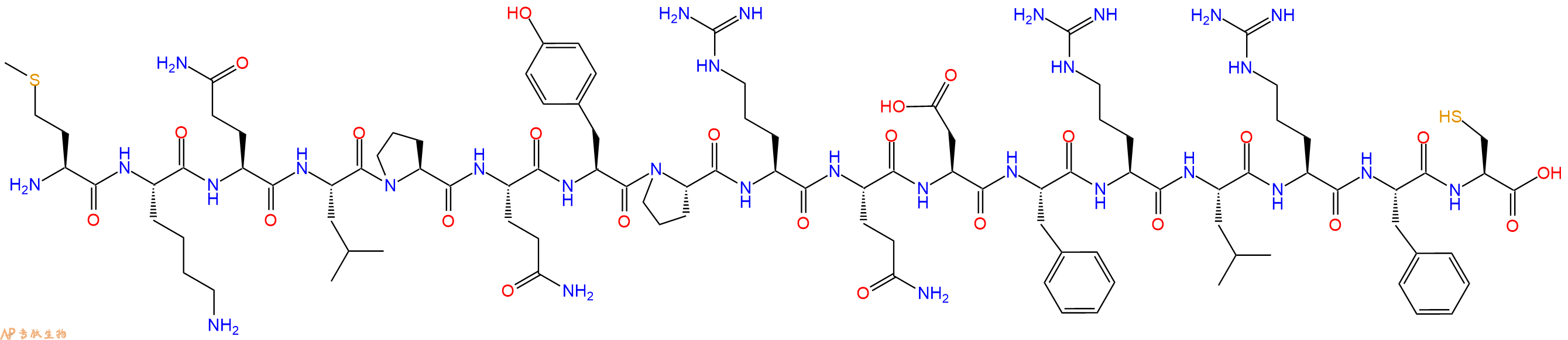 专肽生物产品H2N-Met-Lys-Gln-Leu-Pro-Gln-Tyr-Pro-Arg-Gln-Asp-Phe-Arg-Leu-Arg-Phe-Cys-OH