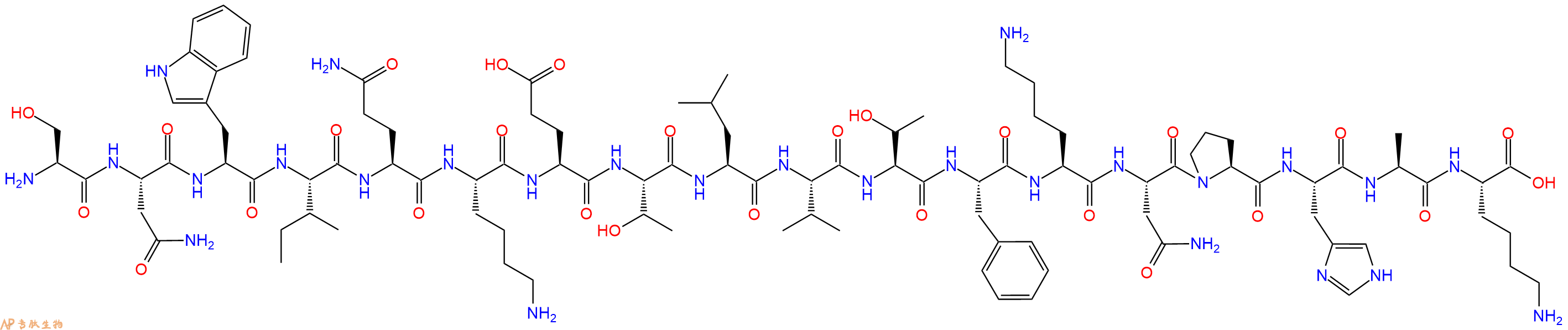 专肽生物产品H2N-Ser-Asn-Trp-Ile-Gln-Lys-Glu-Thr-Leu-Val-Thr-Phe-Lys-Asn-Pro-His-Ala-Lys-OH