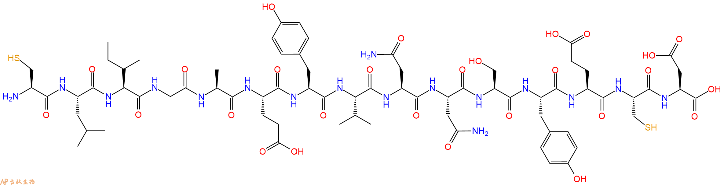 专肽生物产品H2N-Cys-Leu-Ile-Gly-Ala-Glu-Tyr-Val-Asn-Asn-Ser-Tyr-Glu-Cys-Asp-OH