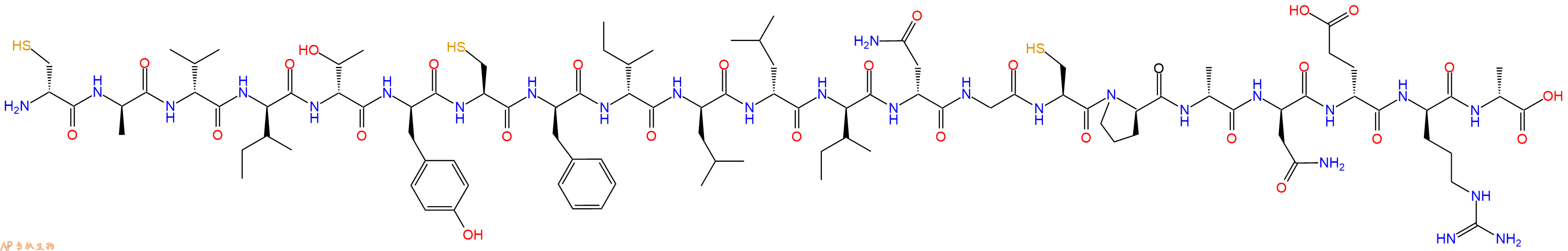 专肽生物产品H2N-DCys-DAla-DVal-DIle-DThr-DTyr-Cys-DPhe-DIle-DLeu-DLeu-DIle-DAsn-Gly-Cys-DPro-DAla-DAsn-DGlu-DArg-DAla-OH