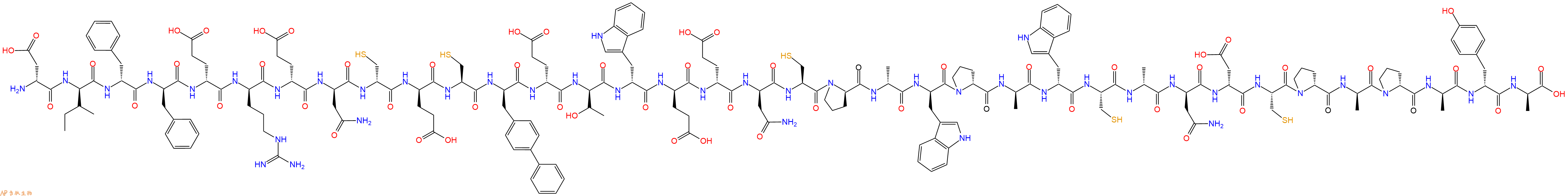 专肽生物产品H2N-DAsp-DIle-DPhe-DPhe-DGlu-DArg-DGlu-DAsn-DCys-DGlu-Cys-DBip-DGlu-DThr-DTrp-DGlu-DGlu-DAsn-Cys-DPro-DAla-DTrp-DPro-DAla-DTrp-Cys-DAla-DAsn-DAsp-Cys-DPro-DAla-DPro-DAla-DTyr-DAla-OH