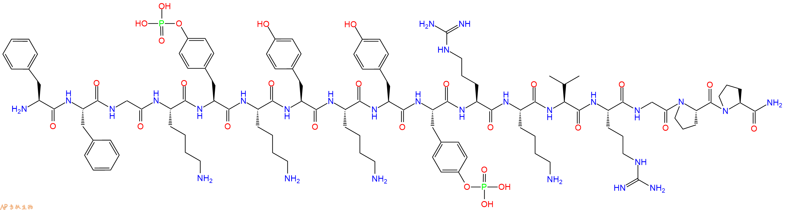 专肽生物产品H2N-Phe-Phe-Gly-Lys-Tyr(PO3H2)-Lys-Tyr-Lys-Tyr-Tyr(PO3H2)-Arg-Lys-Val-Arg-Gly-Pro-Pro-CONH2