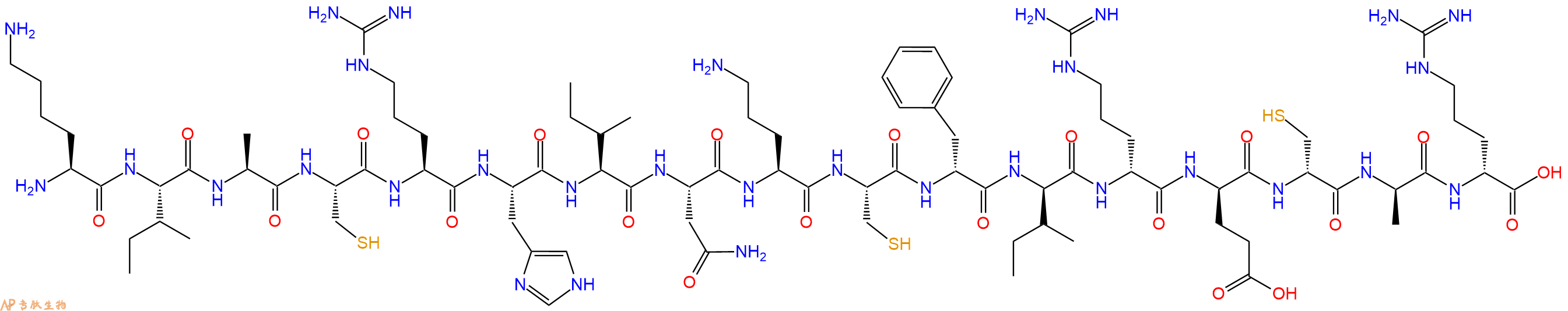 专肽生物产品H2N-Lys-Ile-Ala-Cys-Arg-His-Ile-Asn-Orn-Cys-DPhe-DIle-DArg-DGlu-DCys-DAla-DArg-OH