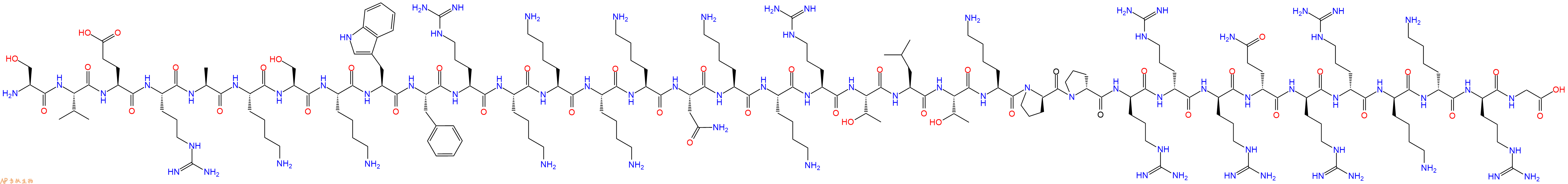 专肽生物产品H2N-Ser-Val-Glu-Arg-Ala-Lys-Ser-Lys-Trp-Phe-Arg-Lys-Lys-Lys-Lys-Asn-Lys-Lys-Arg-Thr-Leu-Thr-Lys-DPro-DPro-DArg-DArg-DArg-DGln-DArg-DArg-DLys-DLys-DArg-Gly-OH