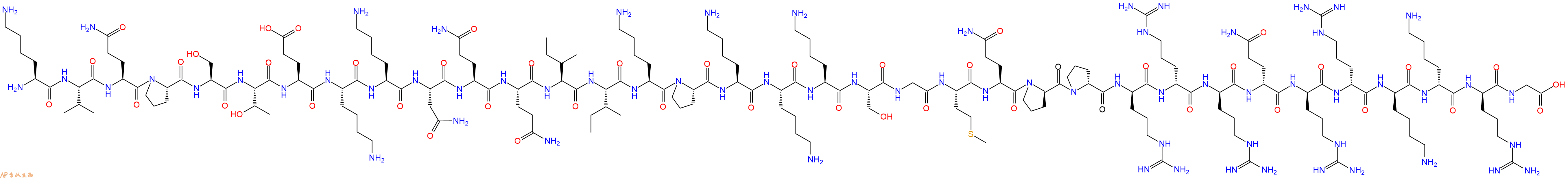 专肽生物产品H2N-Lys-Val-Gln-Pro-Ser-Thr-Glu-Lys-Lys-Asn-Gln-Gln-Ile-Ile-Lys-Pro-Lys-Lys-Lys-Ser-Gly-Met-Gln-DPro-DPro-DArg-DArg-DArg-DGln-DArg-DArg-DLys-DLys-DArg-Gly-OH