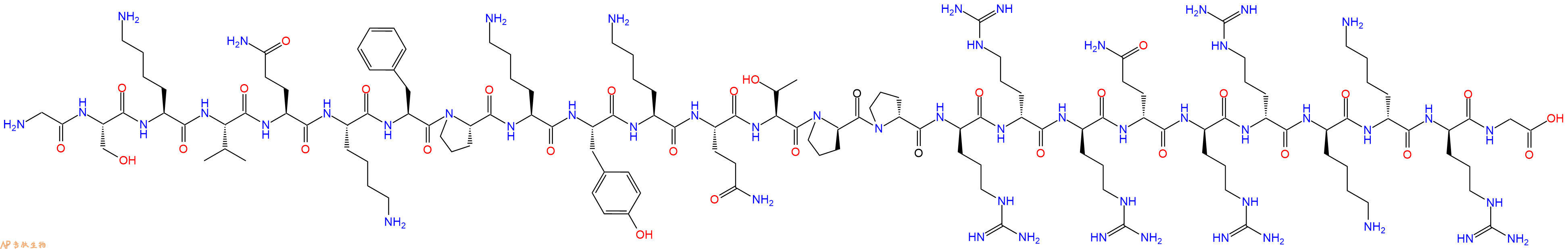 专肽生物产品H2N-Gly-Ser-Lys-Val-Gln-Lys-Phe-Pro-Lys-Tyr-Lys-Gln-Thr-DPro-DPro-DArg-DArg-DArg-DGln-DArg-DArg-DLys-DLys-DArg-Gly-OH