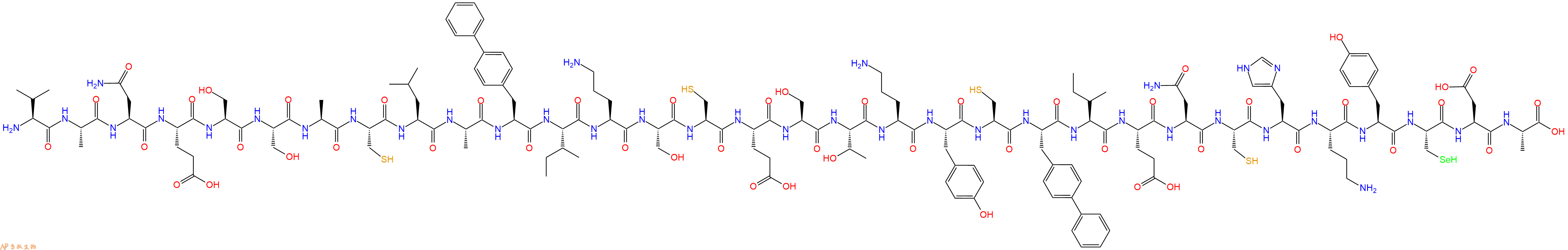 专肽生物产品H2N-Val-Ala-Asn-Glu-Ser-Ser-Ala-Cys-Leu-Ala-Bip-Ile-Orn-Ser-Cys-Glu-Ser-Thr-Orn-Tyr-Cys-Bip-Ile-Glu-Asn-Cys-His-Orn-Tyr-Sec-Asp-Ala-OH
