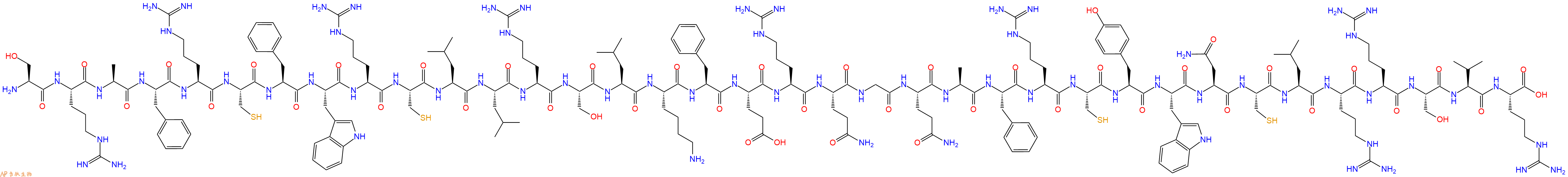 专肽生物产品H2N-Ser-Arg-Ala-Phe-Arg-Cys-Phe-Trp-Arg-Cys-Leu-Leu-Arg-Ser-Leu-Lys-Phe-Glu-Arg-Gln-Gly-Gln-Ala-Phe-Arg-Cys-Tyr-Trp-Asn-Cys-Leu-Arg-Arg-Ser-Val-Arg-OH