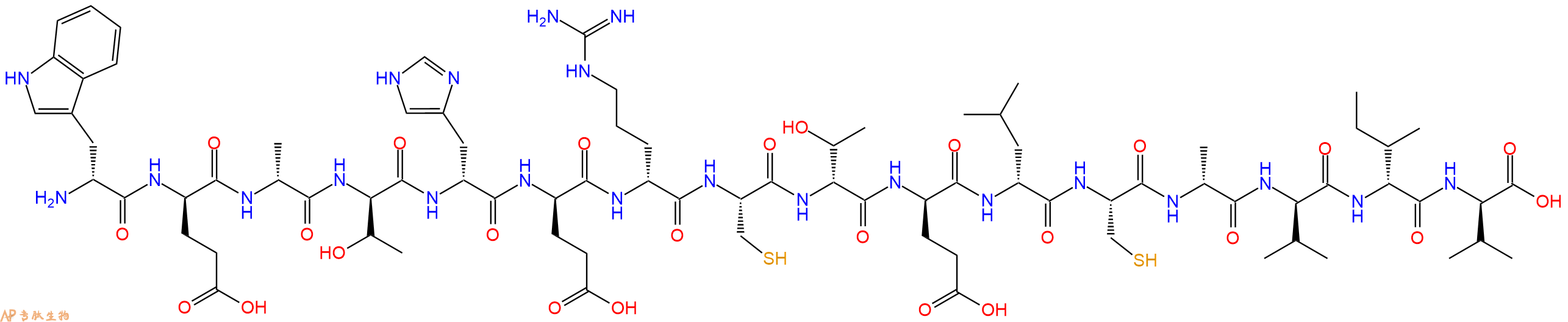 专肽生物产品H2N-DTrp-DGlu-DAla-DThr-DHis-DGlu-DArg-Cys-DThr-DGlu-DLeu-Cys-DAla-DVal-DIle-DVal-OH