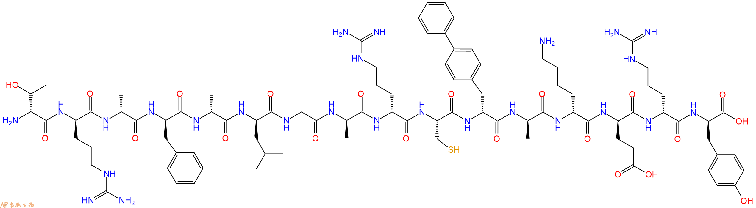 专肽生物产品H2N-DThr-DArg-DAla-DPhe-DAla-DLeu-Gly-DAla-DArg-Cys-DBip-DAla-DLys-DGlu-DArg-DTyr-OH