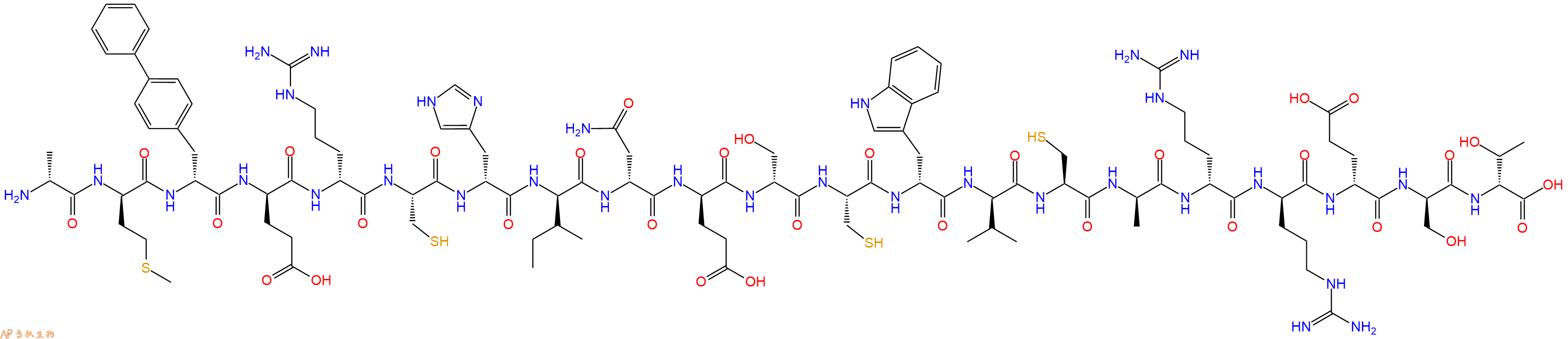 专肽生物产品H2N-DAla-DMet-DBip-DGlu-DArg-Cys-DHis-DIle-DAsn-DGlu-DSer-Cys-DTrp-DVal-Cys-DAla-DArg-DArg-DGlu-DSer-DThr-OH
