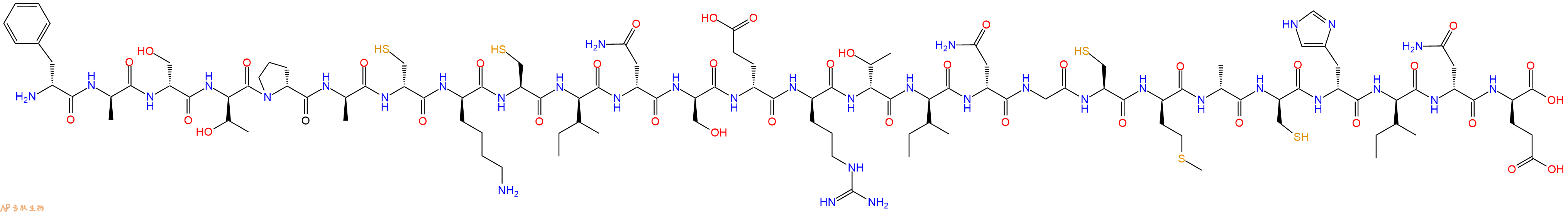 专肽生物产品H2N-DPhe-DAla-DSer-DThr-DPro-DAla-DCys-DLys-Cys-DIle-DAsn-DSer-DGlu-DArg-DThr-DIle-DAsn-Gly-Cys-DMet-DAla-DCys-DHis-DIle-DAsn-DGlu-OH