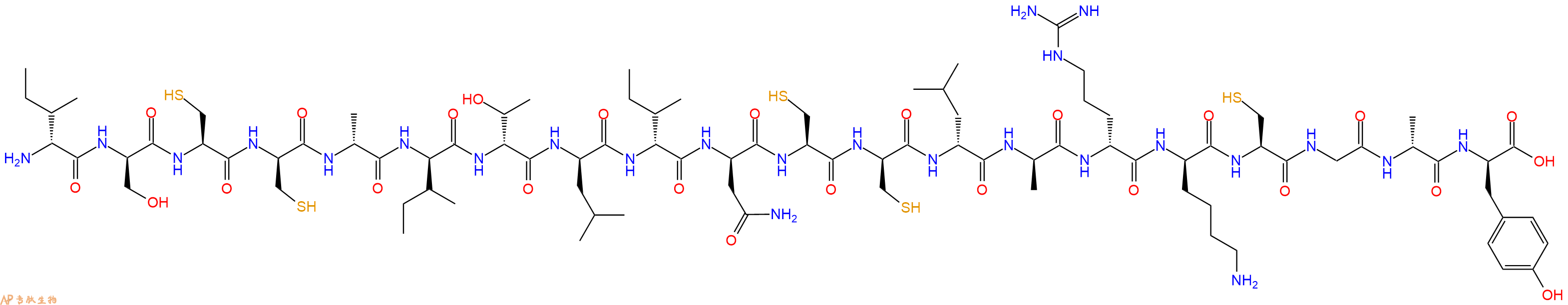 专肽生物产品H2N-DIle-DSer-Cys-DCys-DAla-DIle-DThr-DLeu-DIle-DAsn-Cys-DCys-DLeu-DAla-DArg-DLys-Cys-Gly-DAla-DTyr-OH