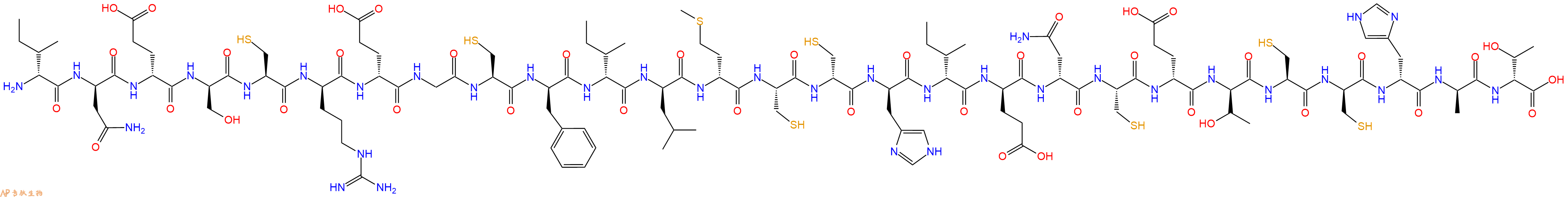 专肽生物产品H2N-DIle-DAsn-DGlu-DSer-Cys-DArg-DGlu-Gly-Cys-DPhe-DIle-DLeu-DMet-Cys-DCys-DHis-DIle-DGlu-DAsn-Cys-DGlu-DThr-Cys-DCys-DHis-DAla-DThr-OH