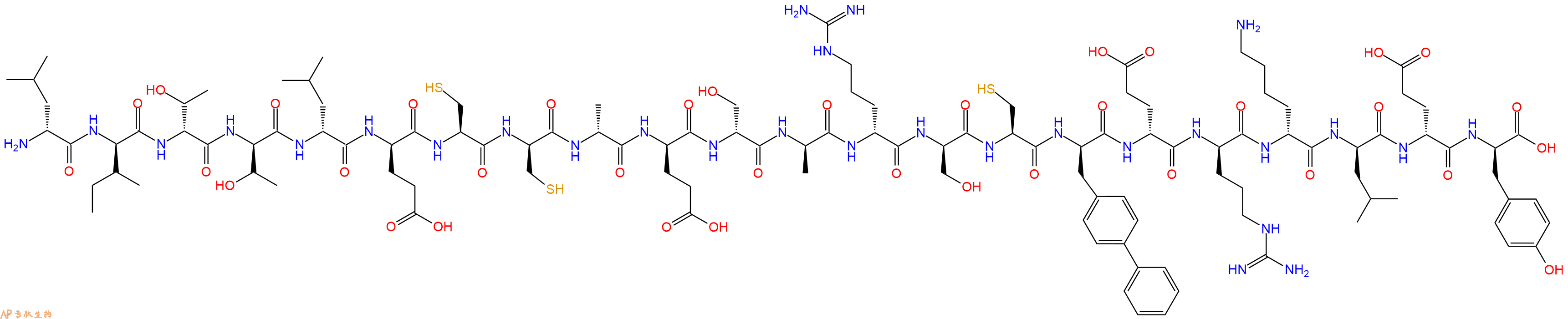 专肽生物产品H2N-DLeu-DIle-DThr-DThr-DLeu-DGlu-Cys-DCys-DAla-DGlu-DSer-DAla-DArg-DSer-Cys-DBip-DGlu-DArg-DLys-DLeu-DGlu-DTyr-OH