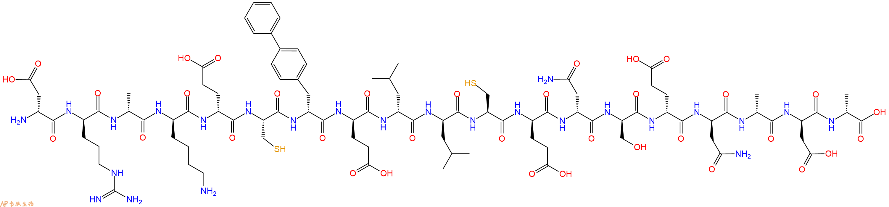 专肽生物产品H2N-DAsp-DArg-DAla-DLys-DGlu-Cys-DBip-DGlu-DLeu-DLeu-Cys-DGlu-DAsn-DSer-DGlu-DAsn-DAla-DAsp-DAla-OH