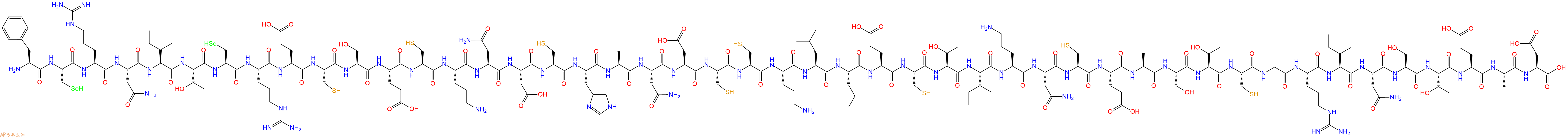 专肽生物产品H2N-Phe-Sec-Arg-Asn-Ile-Thr-Sec-Arg-Glu-Cys-Ser-Glu-Cys-Orn-Asn-Asp-Cys-His-Ala-Asn-Asp-Cys-Cys-Orn-Leu-Leu-Glu-Cys-Thr-Ile-Orn-Asn-Cys-Glu-Ala-Ser-Thr-Cys-Gly-Arg-Ile-Asn-Ser-Thr-Glu-Ala-Asp-OH