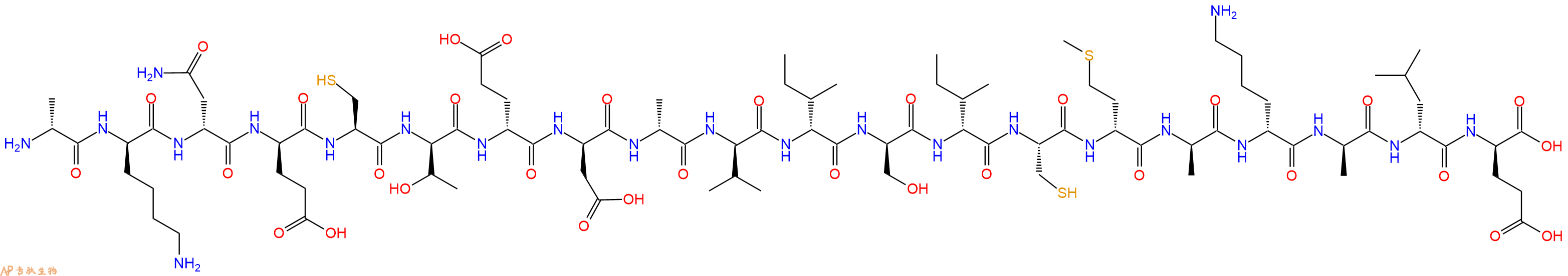 专肽生物产品H2N-DAla-DLys-DAsn-DGlu-Cys-DThr-DGlu-DAsp-DAla-DVal-DIle-DSer-DIle-Cys-DMet-DAla-DLys-DAla-DLeu-DGlu-OH