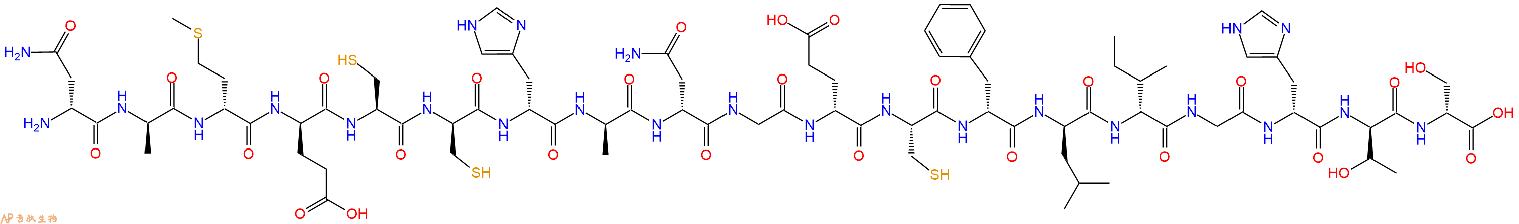 专肽生物产品H2N-DAsn-DAla-DMet-DGlu-Cys-DCys-DHis-DAla-DAsn-Gly-DGlu-Cys-DPhe-DLeu-DIle-Gly-DHis-DThr-DSer-OH
