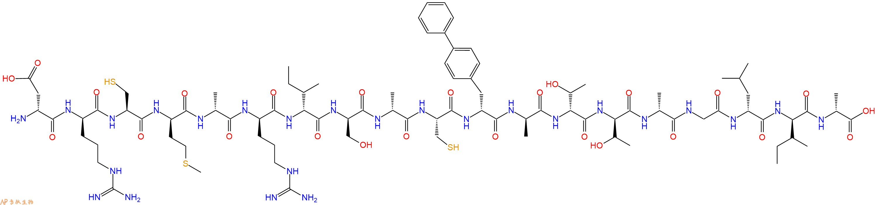 专肽生物产品H2N-DAsp-DArg-Cys-DMet-DAla-DArg-DIle-DSer-DAla-Cys-DBip-DAla-DThr-DThr-DAla-Gly-DLeu-DIle-DAla-OH