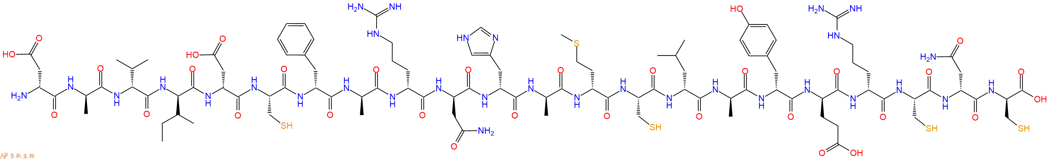 专肽生物产品H2N-DAsp-DAla-DVal-DIle-DAsp-Cys-DPhe-DAla-DArg-DAsn-DHis-DAla-DMet-Cys-DLeu-DAla-DTyr-DGlu-DArg-Cys-DAsn-DCys-OH