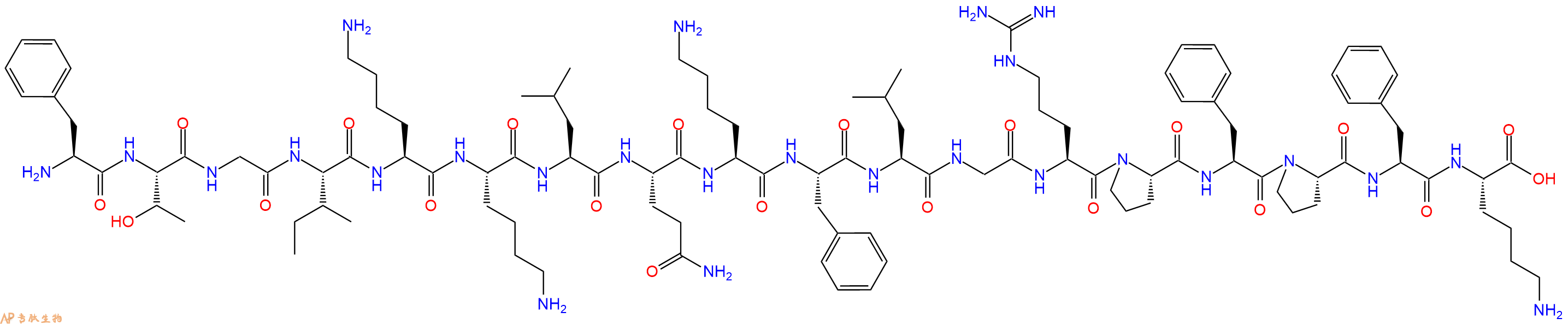 专肽生物产品H2N-Phe-Thr-Gly-Ile-Lys-Lys-Leu-Gln-Lys-Phe-Leu-Gly-Arg-Pro-Phe-Pro-Phe-Lys-OH