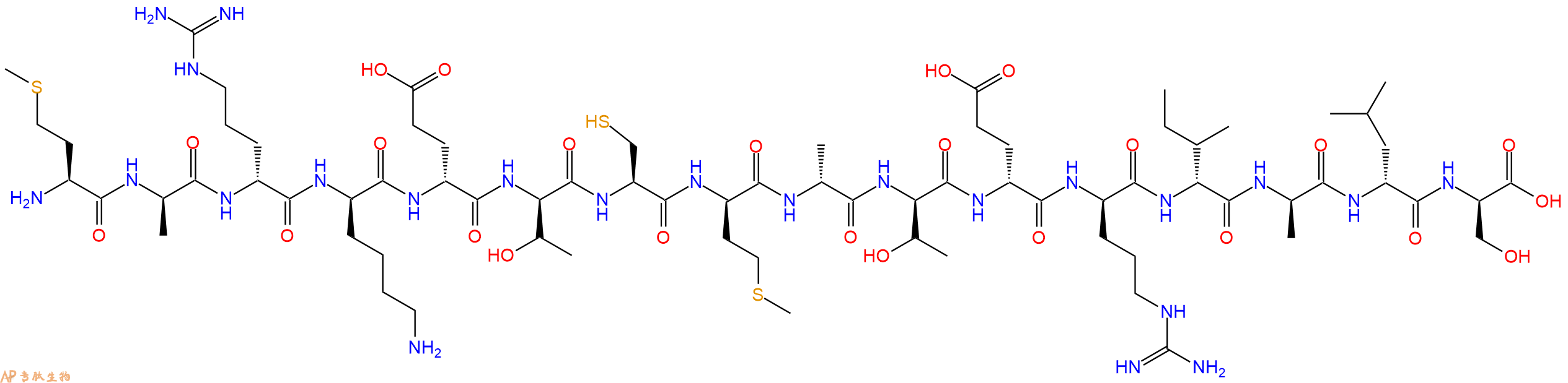 专肽生物产品H2N-Met-DAla-DArg-DLys-DGlu-DThr-Cys-DMet-DAla-DThr-DGlu-DArg-DIle-DAla-DLeu-DSer-OH